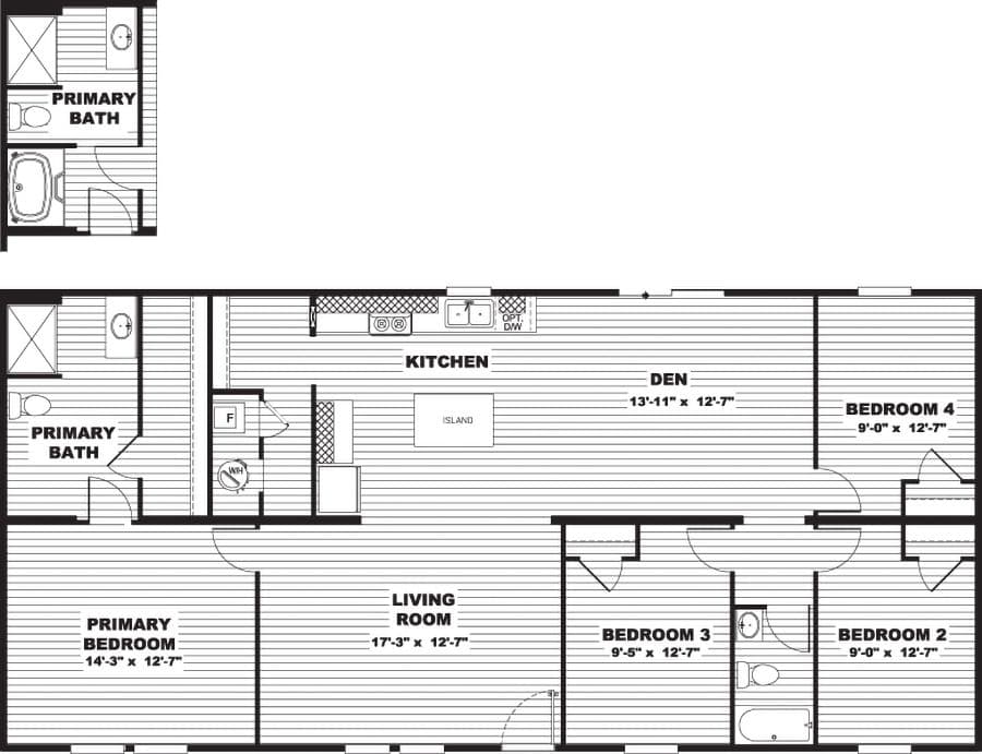 Oak floor plan home features
