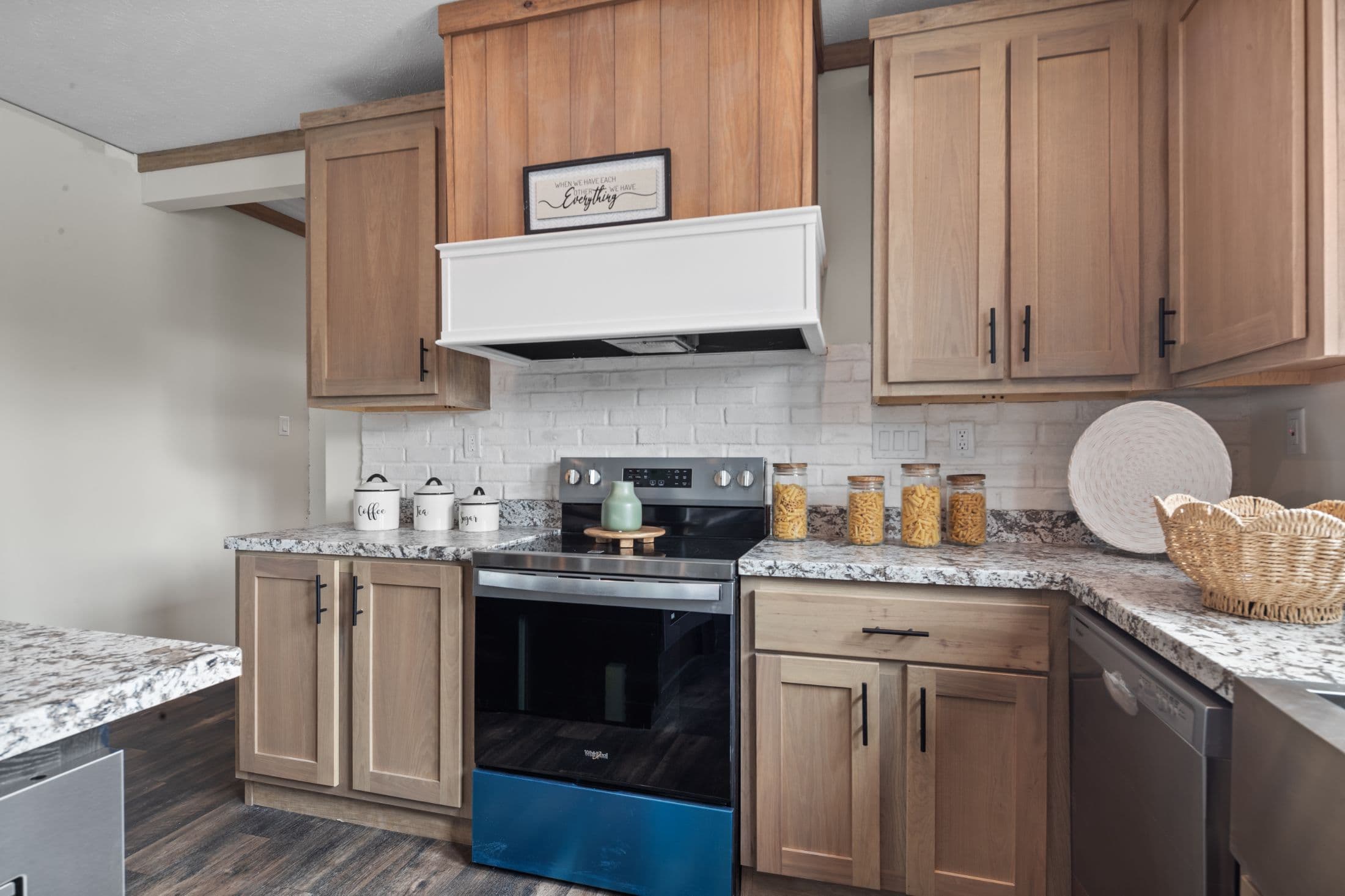 The white oak interior and kitchen home features